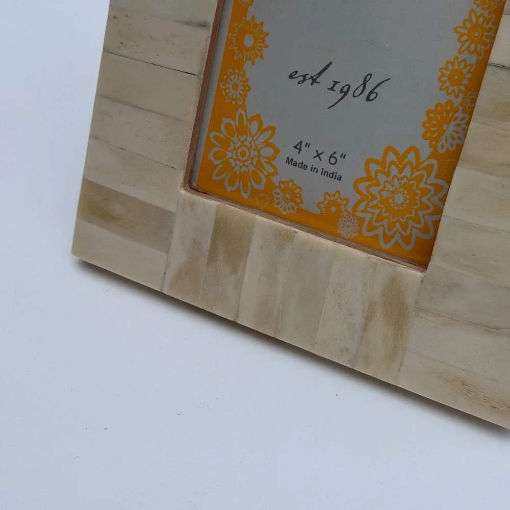 ihi Bone Inlay 4x6 Picture Frame Cream Ivory Striped Mosaic Boho Made in India